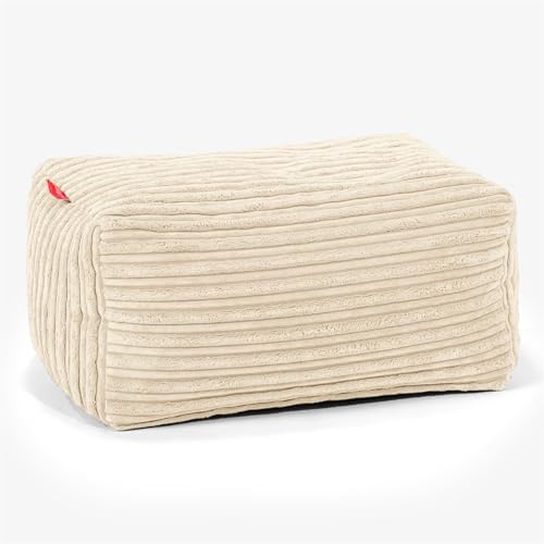 Lounge Pug Kleiner Fußhocker Pouf, Creme Cordstoff, Sitzpouf, Pouf Sitzsack Hocker Wohnzimmer