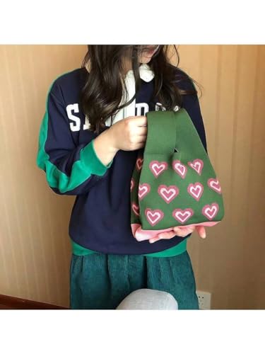 Image of Street27 Japanese Style Wrist Handbag for Women Knitted Handbag With Bow Decor Aesthetic Crochet Knit Tote Bag suitable for daily use, Shopping, Travel, Gift