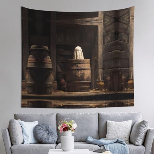 AKGFFDS Tapiz con estampado de El fantasma en el barril, 152 x 129 cm, suave, ligero para uso en interiores y exteriores. Para dormitorio, decoración de dormitorio, manta de playa, paños de picnic