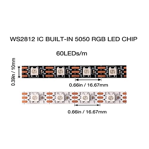 Adresuno Ws2812B Led Strip Individual Addressable Light 60Pixels/M 300Pixels Smd 5050 Rgb Pixel Strip Dc5V (16.4Ft 300Leds Non-Waterproof, Black Pcb) #TOP6