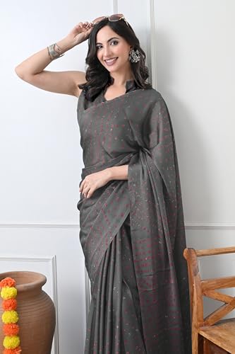 Image of MIRCHI FASHION Saree for Woman Chiffon Georgette Solid with Contrast Border | Lightweight Daily Wear Women's Sari and Printed Blouse Piece