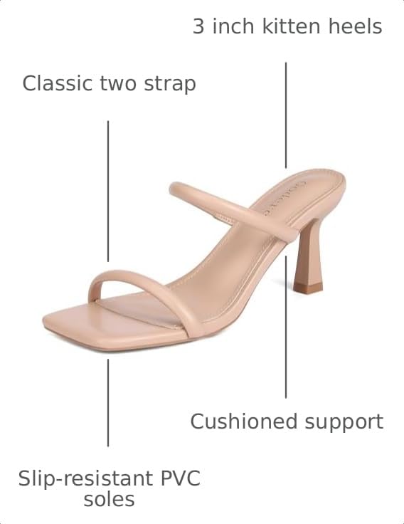 Image of Goderci Women's Two Straps Kitten Heel Sandals | 3 inch Kitten Heel, Fashion Square Open Toe, Slip On Summer Mules, for Party, Wedding, Daily