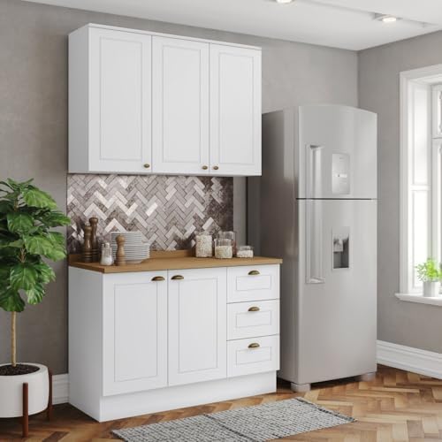 Cozinha Compacta 2 Peças 100% Mdf com Tampo Americana Branco/Natu...