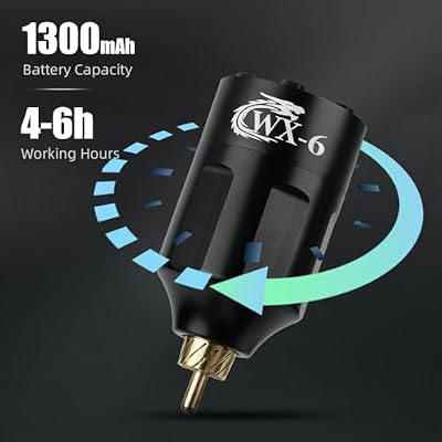 DGT WX6 Tattoo Machine Battery Pack with RCA/DC input 1300mAh 4-6 hrs running time Type-C Fast Charging Port (Black RCA)