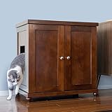 The Refined Feline Cat Litter Box Enclosure Cabinet, Modern, Mahogany Brown, Tulip Feet, Large, Hidden Litter Cat Furniture with Drawer