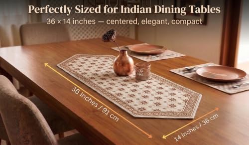 Image of Dining Table Runner for 4 Seater | Premium Viscose Rayon & Cotton Fabric | Washable Heat Resistant Decorative Table Cover for Dining Table | Modern Home Decor | 36 x 14 Inch | Beige