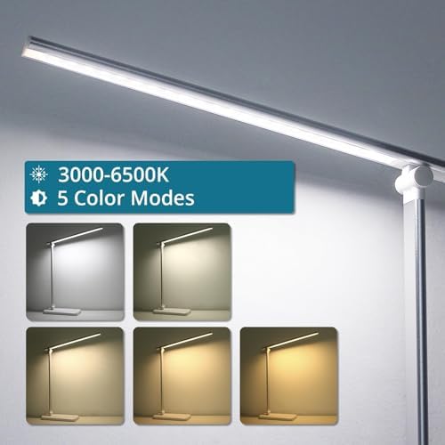 Semlos Desk Lamp, Dimmable LED Table Lamp with 25 Lighting Modes, Eye-Caring Touch Control Desk Light, 45 Min Auto Timer & Memory, White - 1