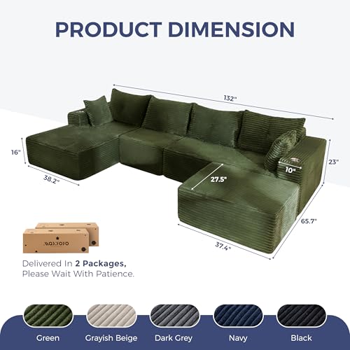 Image of MAXYOYO 132 inch Giant U-Shaped Modular Sectional Couch, Modern Boneless Couch for Living Room, Sofa in A Box, Oversized Sofa with Deep Seat, No Assembly Required, Green