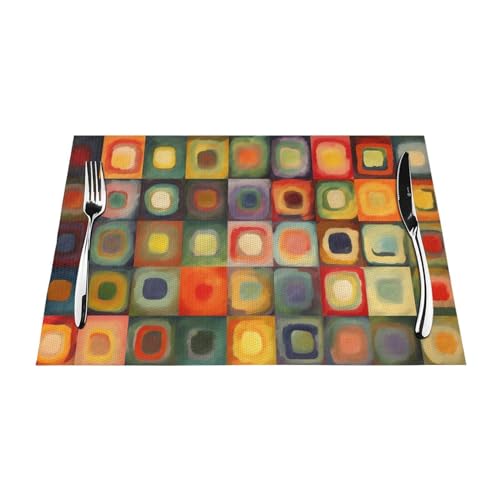 Set de table lavable en PVC tressé lot de 4 napperons rectangulaires art abstrait chic 45x30 cm