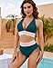 Blooming Jelly Womens High Waisted Bikini Sets Tummy Control Bathing Suit Two Piece Color Block Swimsuit (XL, Navy Blue)