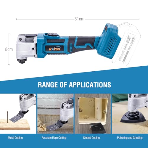 KATSU FIT-BAT 21V Akku-Multifunktionswerkzeug Brushless bürstenloser Motor mit 6 Geschwindigkeiten, Schnellwechselsystem, zum Schleifen, Schaben, ohne Batterie oder Ladegerät