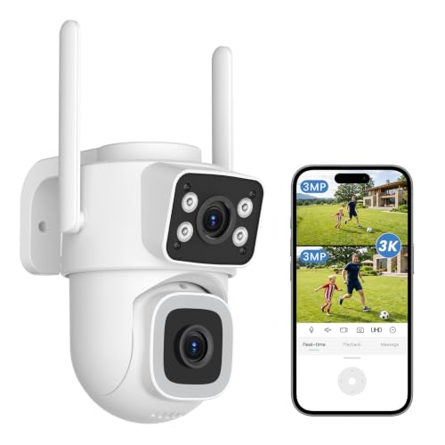 ANBIUX 3K/6MP Outdoor Security Camera, 2.4G WiFi CCTV Home Camera Surveillance Exterieur, Dual Lens Outdoor Camera with Auto Tracking, Human Detection, Night Vision, 2-Way Audio, IP66, Work Alexa