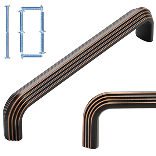 KOOFIZO 10-Pack Multi-Step Cabinet Pulls, Oil Rubbed Bronze Furniture Handles, 5 Inch/128mm Hole Centres, Sturdy Hardware for Kitchen Cupboard Doors, Bedroom Dressers, Bathrooms, Vanities, Wardrobes