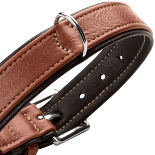 HUNTER Hundehalsband Canadian UP, Farbe: Cognac/schwarz, weiches, geschmeidiges Leder, klassisch, fellschonend, nachhaltig, Made in Germany, Größe: 45