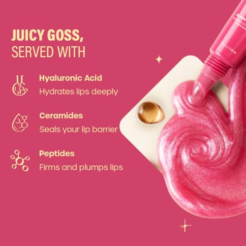 Image of Plum BodyLovin' Gossippin' Ginger Ale Glassic Lip Balm | Coral Pink Shimmer Gloss Tint | Hydrating Lip Balm with Hazelnut Oil, Ceramides & Hyaluronic Acid | Moisturizes Dry & Chapped Lips | 10 g
