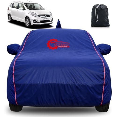 Image of 100% Waterproof Car Cover for Maruti Suzuki Ertiga 2012-2017 Model | All-Weather, Dustproof & UV Protection | Heavy-Duty 3-Layer Fabric | Custom Fit with Mirror & Antenna Pocket | Navy Blue