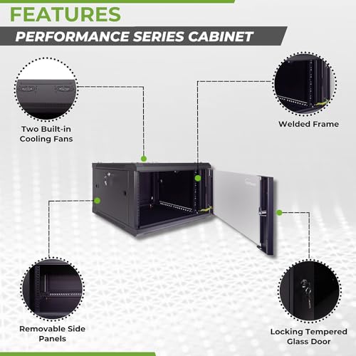 Image of NavePoint 6U Server Cabinet Wall Mount Rack Enclosure Includes 2 Fans, Locking Glass Door, Removable Side Panels - 6U Network Cabinet 23.6 inch Deep, 19 Inch Server Rack for IT and A /V Equipment