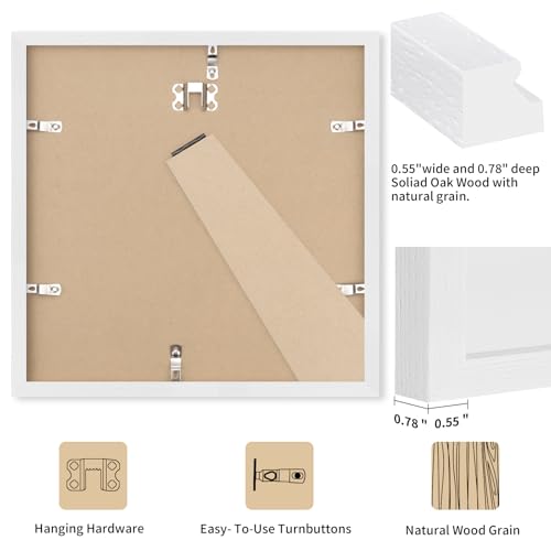 8x8 White Oak Wood Picture Frame - 8x8 Photo Frame, 8x8 Picture Frame Wood, Natural Solid Wooden Picture Frames for Wall Art Photo and Prints (3 Pack, White)