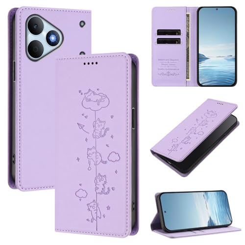 Cover �P�[�X�J�o�[ �Ή��@�� for Realme Note 80 4G �yRFID�Ւf�@�\�z�y�J�[�h�z���_�[�t���}�O�l�b�g�J���t���b�v�L�b�N�X�^���h�z Purple