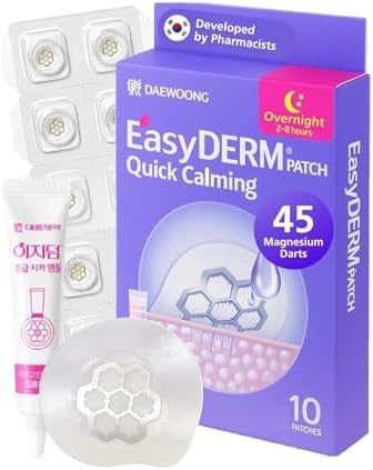 EasyDerm Quick Calming Magnesium Pimple Patches – Acne Spot Treatment with Tweezers & Ampoule, 10 Patches, Zit Sticker, Daewoong Pharmaceutical, Summer Season Travel Essentials
