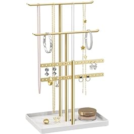 pickpiff Jewelry Stand Holder Organizer: 14.5″ Sturdy Hanger for 80 Pcs Jewelry, Gift for Women, Gold Jewlery Tower for Necklace, Earring, Bracelet