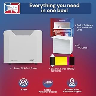 Bodno Seaory S25 Single Sided ID Card Printer & Complete Supplies Package ID Software - Bronze Edition