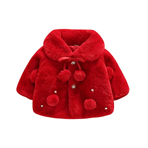 Covvoliy Toddler Baby Girl Winter Fur Coat Jacket Warm Cardigan Cloak Snowsuit Outerwear Clothes (Red, 6-12 Months)