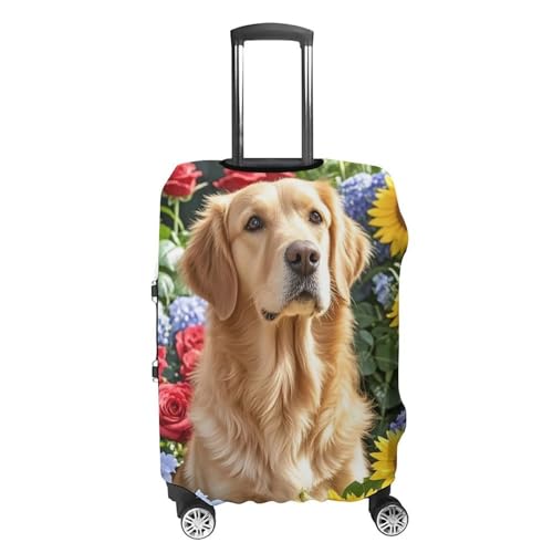 Golden Retriever And Flowers Printed Luggage Cover Protector, Fits 18-32 Inch Luggage4