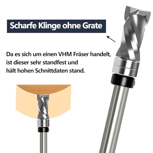 Bündigfräser Spiralfräser 8mm Schaft - Up&Down Kompression Spiralnutfräser, 12mm Schnittdurchmesser, 25.4mm Schnittlänge, mit Doppeltem Kugellager, Spiralgenutet OberfräSe Fräser für Holzfräser
