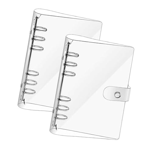 Yuannee A6 Clear PVC Notebook Cover,2 PCS Soft Flexible Notebook Cover 6 Hole Ring Binder with Snap Closure Waterproof Loose Leaf Organiser for Diary School Office