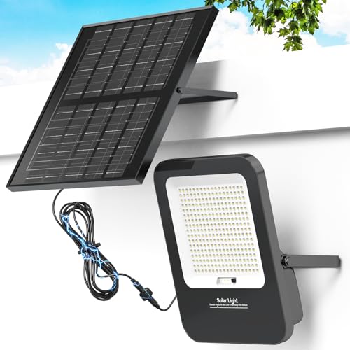 Solar Flood Lights Outdoor LED Commercial Lighting Dusk to Dawn Solar Street Light IP67 Waterproof with 16.4 Feet Cables and Remote Control for Yard,Garage,Fence (1800, Watts)