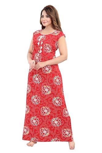 Image of Women's Cotton Free Size Nighty Maxi Dress - Sleeveless Long Floral Printed Night Gown | Soft Breathable Lounge Wear | Full Length Comfortable House Dress