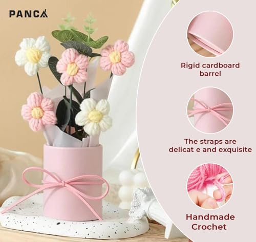 Image of PANCA Handmade Crochet Flower Bouquet (Pink) | Knitted Artificial Flower Arrangement with Vase | Cute Aesthetic Gift for Birthday, Anniversary, Wedding & Home Office Desk Decor
