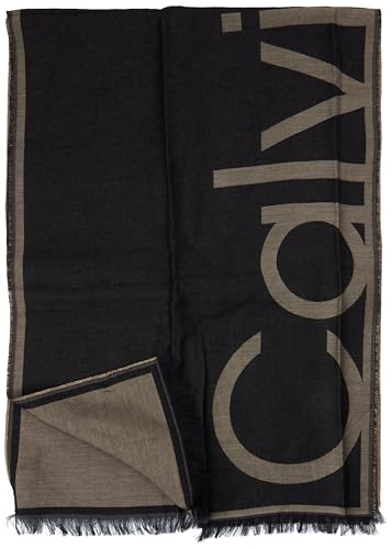Calvin Klein Damen Schal Jacquard Stole mit Oversized-Logo Schwarz (Black/Desert Taupe) Einheitsgröße