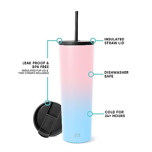 Image of Simple Modern Insulated Tumbler with Lid and Straw | Iced Coffee Cup Reusable Stainless Steel Water Bottle Travel Mug | Gifts for Women Men Her Him | Classic Collection | 28oz | Sweet Taffy