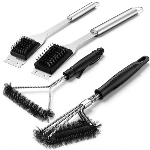 Ferrochef 4 Pcs 304 Stainless Steel BBQ Grill Brush, 16.5