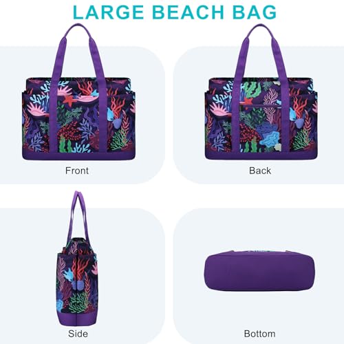 Image of VASCHY Extra Large Beach Bag, Oversized Utility Travel Tote Bag with Zipper Waterproof Sand-proof Pool Bag with Wet Bag