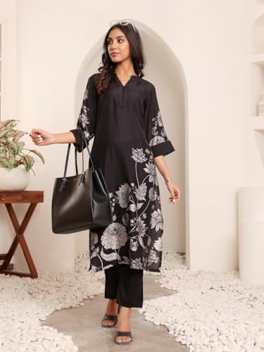 Image of Varanga Women Printed Straight Kurta Pant Set |Chanderi Silk | Summer Wear | Soft, Lightweight & Breathable | Casual Wear