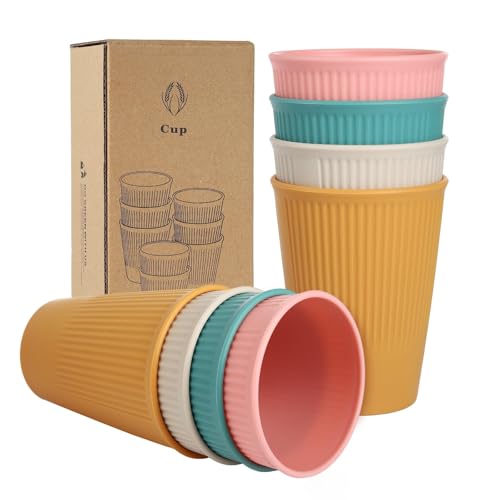 Goevcclei Gobelet plastique,8 pièces Tasse de incassable en polypropylène sain pour adultes et enfants, multifonction, passe au micro-ondes et au lave-vaisselle (4 couleurs)