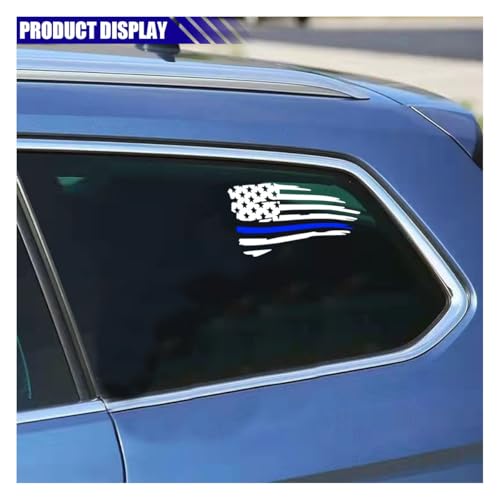 Image of American Flag Sticker Decal, Waterproof Vinyl Police Badge Decal, Thin Blue Line Sticker Support Police Law Enforcement for Cars, Trucks, Laptops, Tumblers (White&Blue)