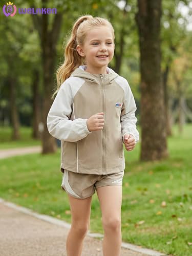 Image of WELAKEN Lightweight Jacket for Girls Kid Teen Waterproof Windbreaker Hooded Rain Coats with Pockets