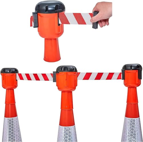 Cokvbato Cono de tráfico retráctil Cinta de precaución, Barrera de Cinta retráctil, Correa de Advertencia de Emergencia de Montaje en Cono, Alta Visibilidad roja Topper retráctil retráctil(10m)