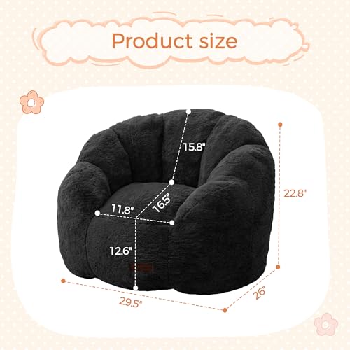 Image of MAXYOYO Kids Bean Bag Chair, Floral Shaped Bean Bag Sofa, Plush Faux Fur Toddler Couch with Petal Backrest for Boys Girls, Stuffed Cozy Sofa for Nursery, Bedroom, Black
