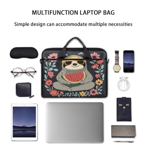 Funda para laptop de 15 pulgadas con diseño de perezoso, flor y sandía, maletín delgado para hombres y mujeres, bolso mensajero con correa ajustable para trabajo, oficina y viaje miniatura 7