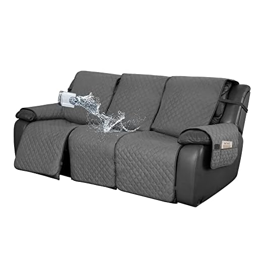 Easy-Going Waterproof Recliner Sofa Cover with Pocket, 1-Piece Reversible Couch Cover for 3 Seat Recliner, Washable Protector with Elastic Straps for Dogs (Recliner Sofa, Gray/Light Gray)