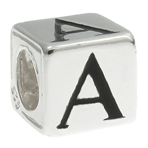 Queenberry Sterling Silver Cube Letter A European Style Bead Charm