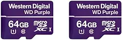 2 Cartões de Memória Com 3 anos de Garantia Micro SD 64GB WD Purple Intelbras