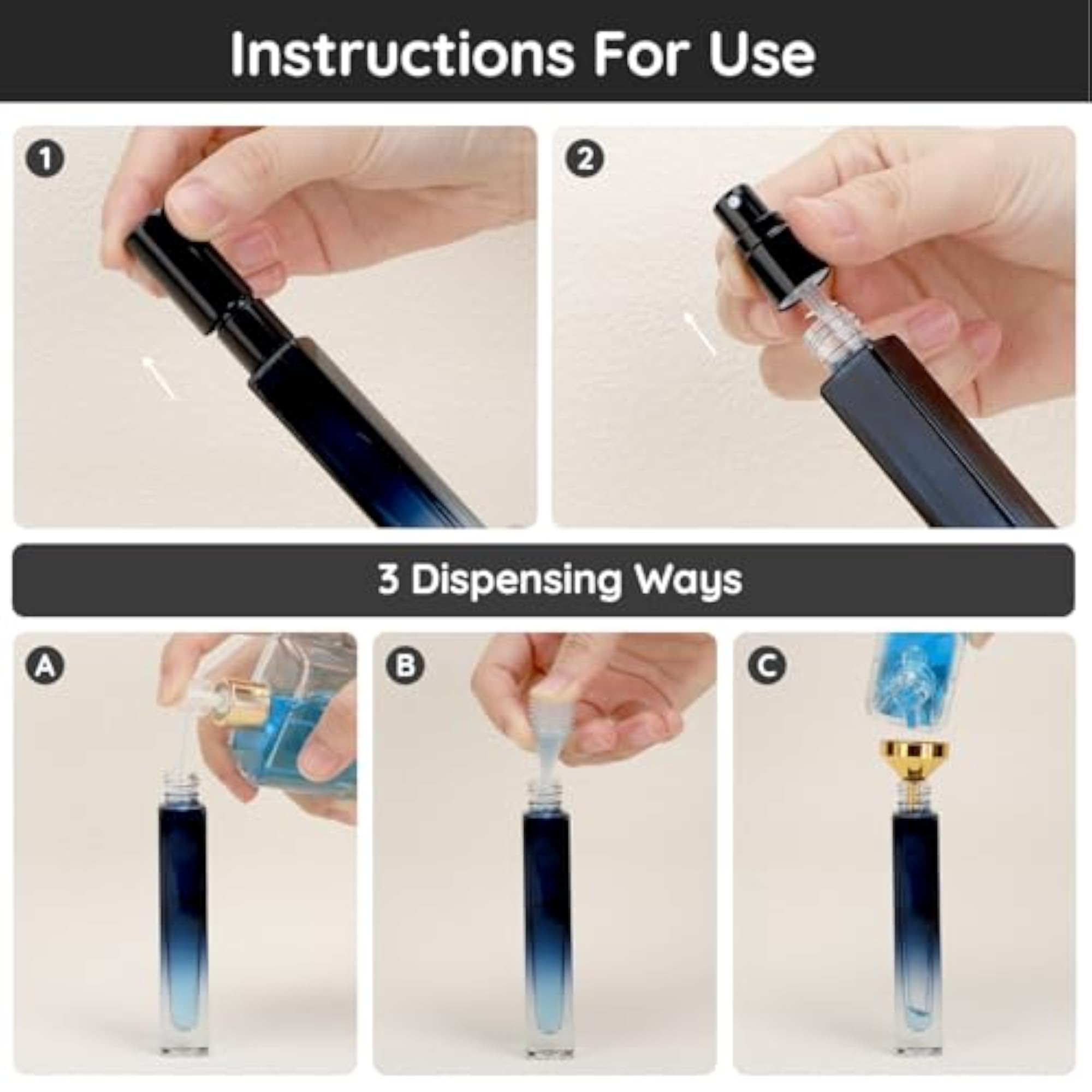 5 Pack of 10ML Empty Refillable Glass Perfume Atomizers
