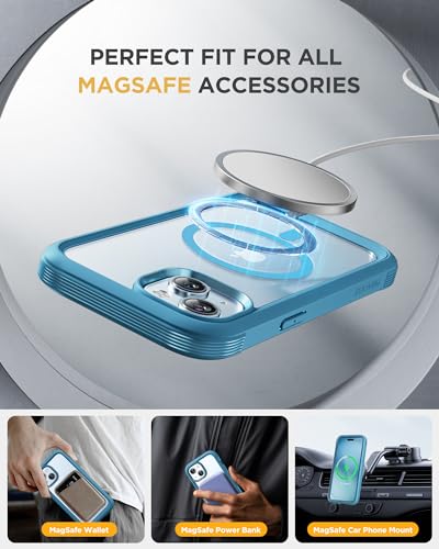 Image of Miracase Magnetic for iPhone 15 Plus Case 6.7'' [Compatible with Magsafe] Full-Body Military Drop Proof 15 Plus Phone Case Cover with Built-in 9H Tempered Glass Screen Protector,Magnetic Blue