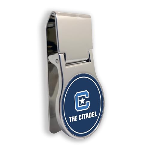 The Citadel Officially Licensed Money Clip - Premium Round Stainless Steel Design, The Military College of South Carolina Students - Durable, Sleek, Slim Front Pocket Carry (The Citadel # 3)